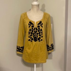 Schona Gold Boho Top w Black Floral Applique